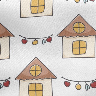 Hand Drawn Cute House And Chri Jersey Backed Fleece