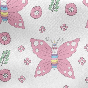 Pink Butterflies And Flowers Jersey Backed Fleece