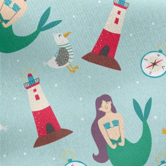Mermaid And Seagull Lighthouse Jersey Backed Fleece