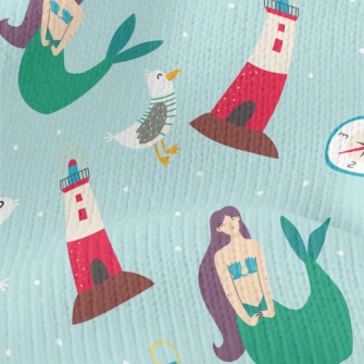 Mermaid And Seagull Lighthouse Stretch Jersey