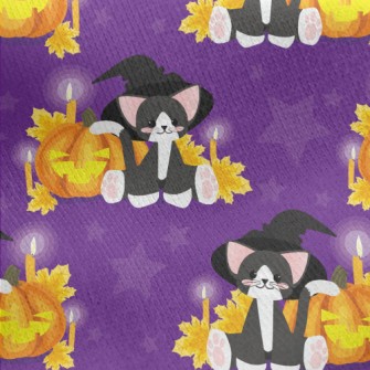 Witch Cat And Evil Pumpkin Jersey Backed Fleece