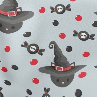 Black Cat In Witch Hat Lightweight Cotton Poplin