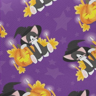 Witch Cat And Evil Pumpkin Midweight Cotton Poplin