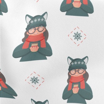 Cute Cat Fur Hat Girl Stretch Ponte