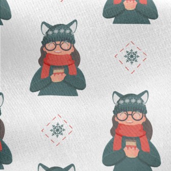 Cute Cat Fur Hat Girl Jersey Backed Fleece