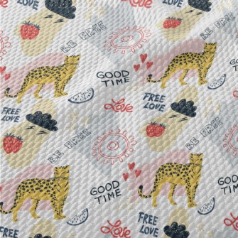 Cute Style Text And Leopard Birdseye Piqué