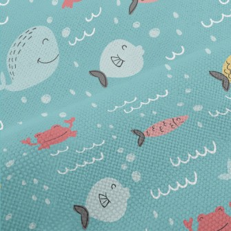 Whales And Fish Swimming In Th Performance Linen