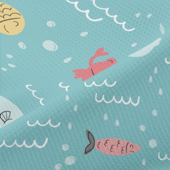Whales And Fish Swimming In Th Piqué