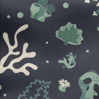 Green Floating Corals Jersey Backed Fleece