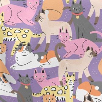 Elegant Colorful Cats Lightweight Cotton Poplin