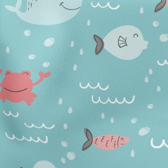 Whales And Fish Swimming In Th Lightweight Cotton Poplin