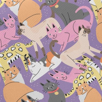 Elegant Colorful Cats Midweight Cotton Poplin