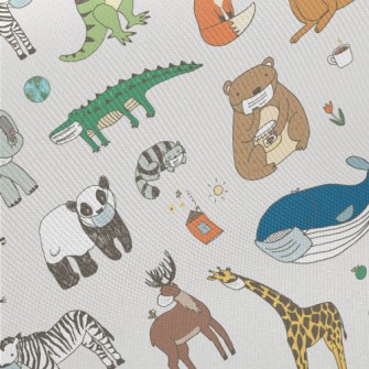 Animals Wearing Masks Midweight Cotton Poplin