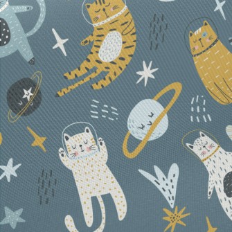 Cat Floating In Space Midweight Cotton Poplin