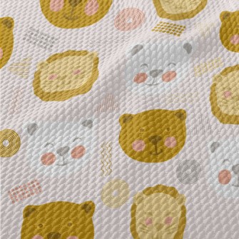 Doodle Cute Bear And Lion Birdseye Piqué