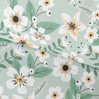 Colorful White Flowers And Gre Waterproof Oxford