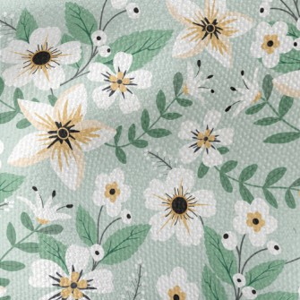 Colorful White Flowers And Gre Waterproof Canvas