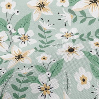 Colorful White Flowers And Gre Performance Linen