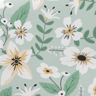 Colorful White Flowers And Gre Twill