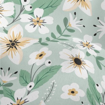 Colorful White Flowers And Gre Lightweight Performance Linen