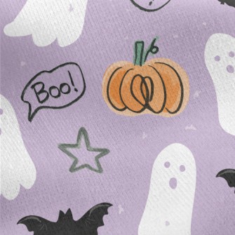 Hand Drawn Doodle Ghost And Pu Jersey Backed Fleece