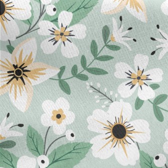 Colorful White Flowers And Gre Jersey Backed Fleece