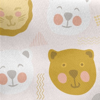 Doodle Cute Bear And Lion Jersey Backed Fleece