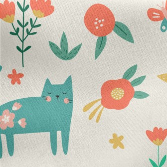 Noble And Elegant Floral Cat Jersey Backed Fleece