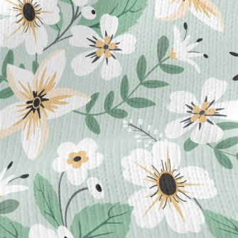 Colorful White Flowers And Gre Stretch Jersey