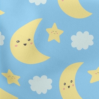 Happy Moon And Stars Lightweight Cotton Poplin
