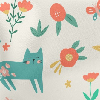Noble And Elegant Floral Cat Lightweight Cotton Poplin