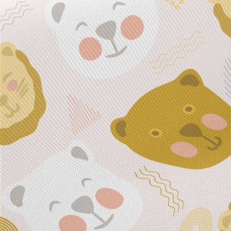 Doodle Cute Bear And Lion Midweight Cotton Poplin