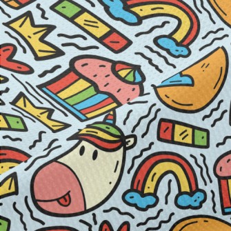 Cartoon Playful Unicorn Piqué