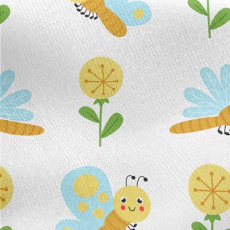 Cartoon Dragonfly Butterfly Jersey Backed Fleece