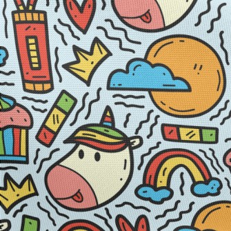 Cartoon Playful Unicorn Pongee