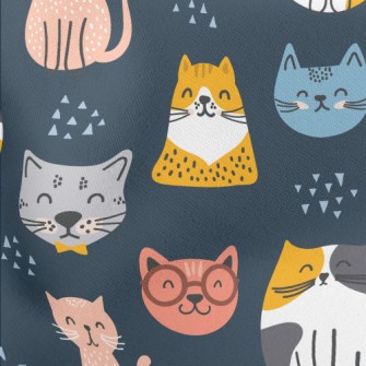 Smiling Faces Greeting Cats Lightweight Cotton Poplin