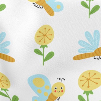Cartoon Dragonfly Butterfly Lightweight Cotton Poplin