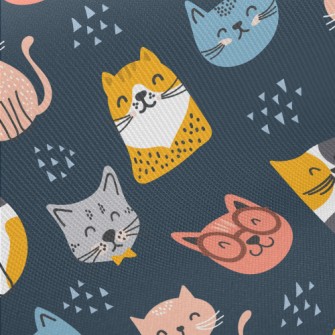 Smiling Faces Greeting Cats Midweight Cotton Poplin