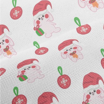 Hand Drawn Pink Christmas Rabb Performance Linen