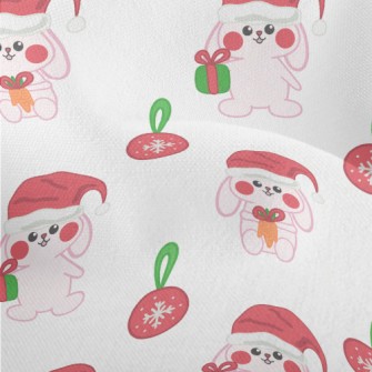 Hand Drawn Pink Christmas Rabb Lightweight Performance Linen