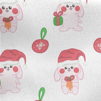 Hand Drawn Pink Christmas Rabb Jersey Backed Fleece