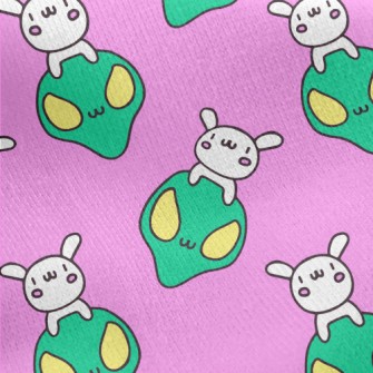 Alien And Cute Rabbit Jersey Backed Fleece