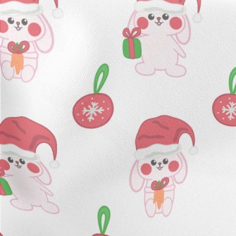 Hand Drawn Pink Christmas Rabb Lightweight Cotton Poplin