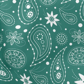 White Flowers With Green Backg Lightweight Cotton Poplin