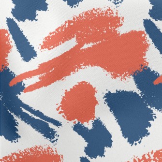 Orange Blue Crayon Drawing Lightweight Cotton Poplin