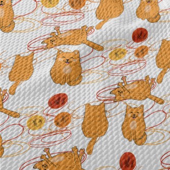 Cat Playing With A Ball Of Yar Birdseye Piqué