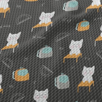 Cute Cat Goes To School Birdseye Piqué