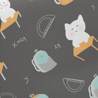 Cute Cat Goes To School Twill