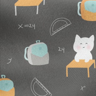 Cute Cat Goes To School Jersey Backed Fleece