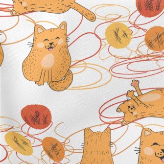 Cat Playing With A Ball Of Yar Lightweight Cotton Poplin